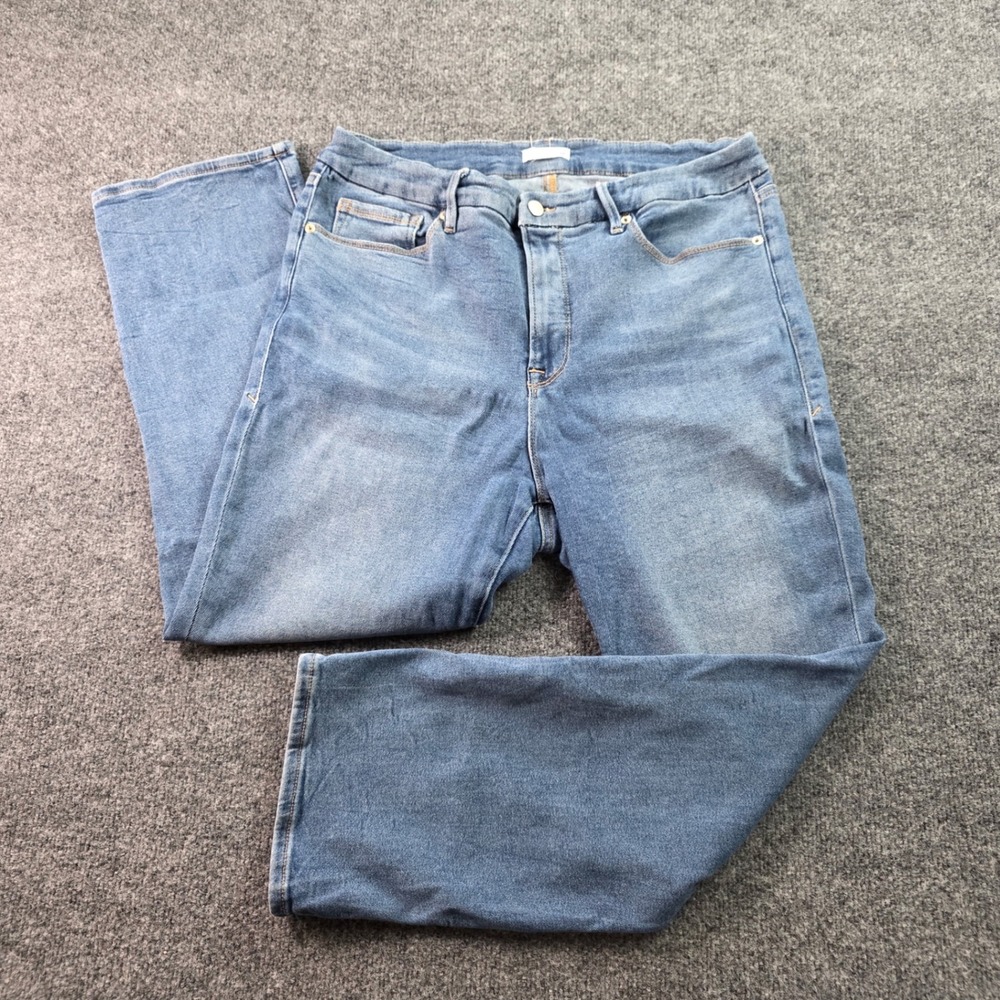 Good American High Rise Straight Leg Jeans Medium Wash Blue Size 16 Womens Denim